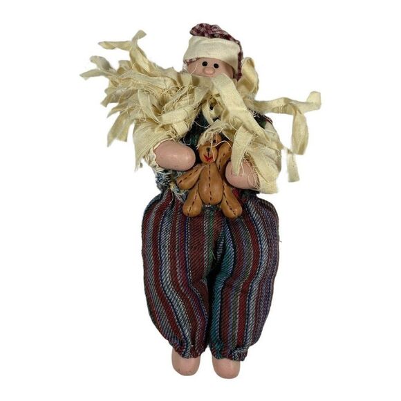 Santa Figurine With Porcelain Hands Head Movable Posable Teddy Bear Shelf Sitter - Picture 1 of 3